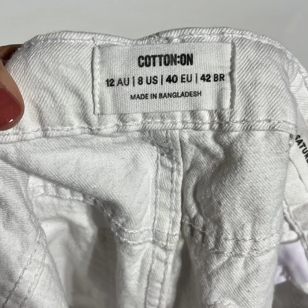 Cotton On Mid Rise Saturday White Cuffed Denim Shorts Size 8